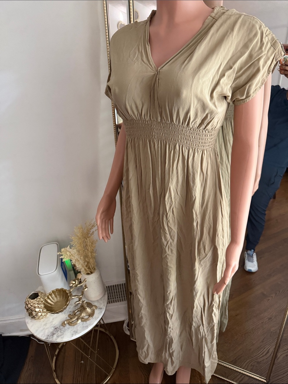 Michael Kors Olive Maxi Dress with Smocked Waist - Picture 2 of 5